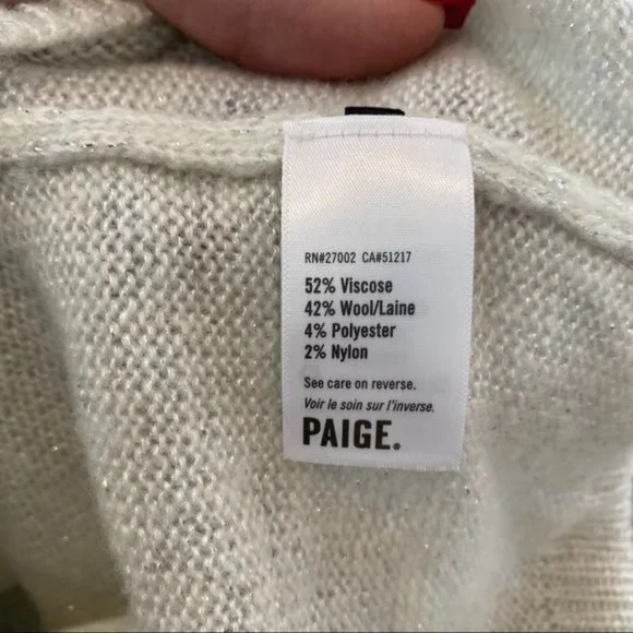 Paige Raundi Cold Shoulder CutOut Metallic Lurex Knit Relaxed Turtleneck Sweater - Picture 15 of 16